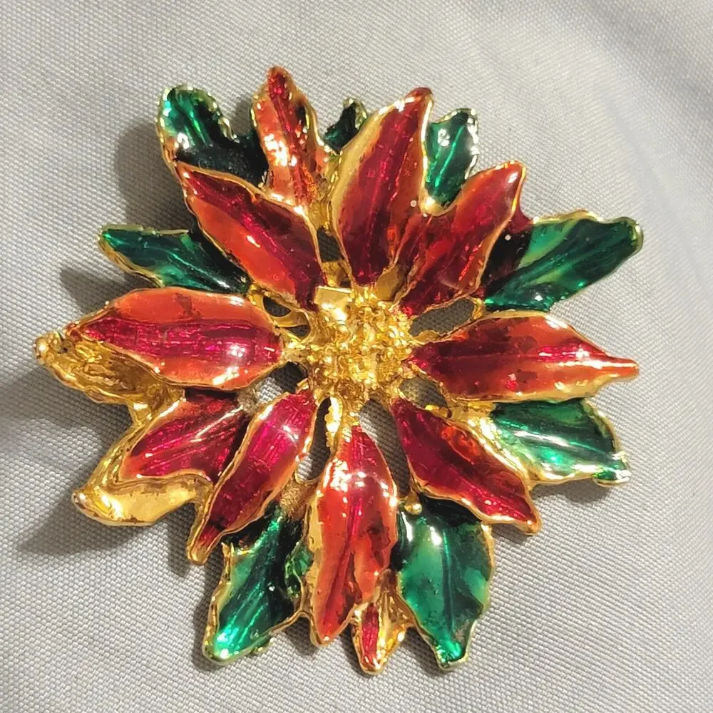 Vintage Poinsettia‎ Brooch Pin 2